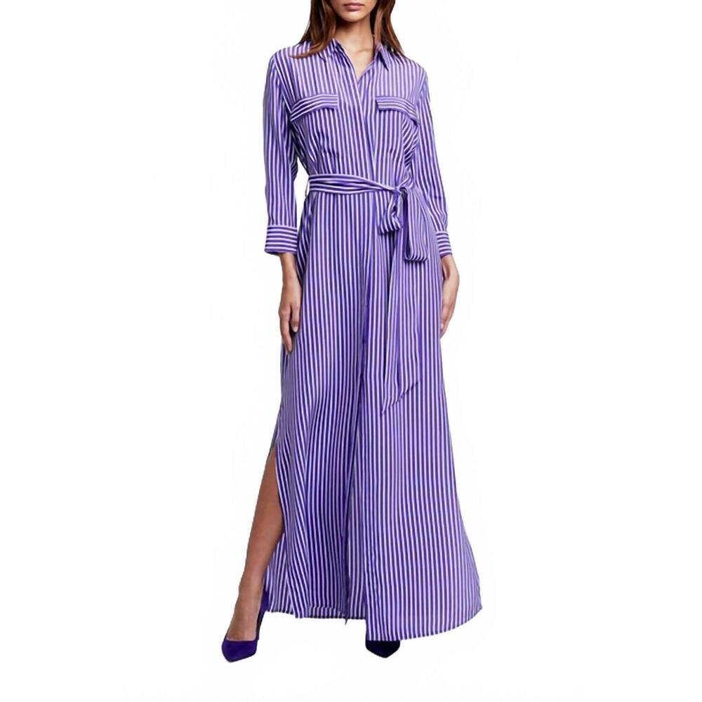 NEW L'AGENCE cameron maxi shirt dress in pop purple / white stripe - Picture 1 of 3